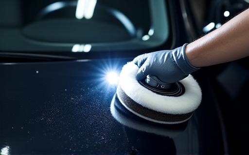 照明の下で塗装の傷を確認しながらポリッシャーをかける
